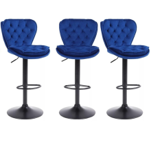 Set of 3 Blue Contessa Plush Velvet Bar Stools Gas Lift Swivel Island Chairs Stool For Bar and Kitchen