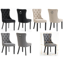 Salisbury Velvet Dining Chairs, High Back, Buttoned and Studded, Wooden Legs, Set of 2