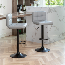 Set of 2 Grey Casablanca Chicago Faux Leather Swivel Bar Stools with Black Base for Kitchen Island Breakfast Bar