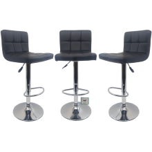 Set of 3 Black Modena Faux Leather Swivel Bar Stools with Chrome Base for Kitchen Island Breakfast Bar