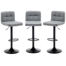 Set of 3 Grey Casablanca Faux Leather Swivel Bar Stools with Black Base for Kitchen Island Breakfast Bar