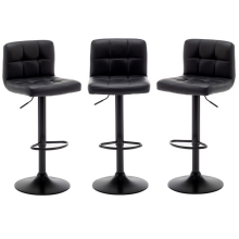 Set of 3 Black Casablanca Faux Leather Swivel Bar Stools with Black Base for Kitchen Island Breakfast Bar
