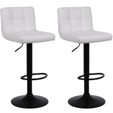 Set of 2 White Casablanca Chicago Faux Leather Swivel Bar Stools with Black Base for Kitchen Island Breakfast Bar