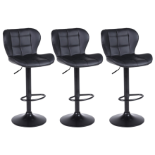 Set of 3 Black Acapulco Faux Leather Gas Lift Bar Stools Kitchen Breakfast Swivel Chairs with Footrest & Floor Protector