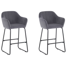 Set of 2 Grey Magaluf Velvet Fixed Height Bar Stools with Black Legs for Kitchen Island Breakfast Bar