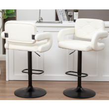 Set of 2 White High Alicante Faux Leather Bar Stools Gas Lift Breakfast Kitchen Island Chairs Plush Padded Seats