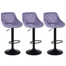 Set of 3 Mauve Velvet Gas Lift Bar Stools with Matte Black Metal Frame