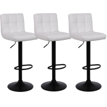 Set of 3 White Casablanca Faux Leather Swivel Bar Stools with Black Base for Kitchen Island Breakfast Bar