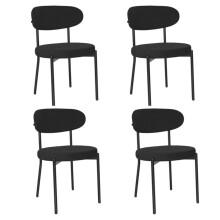 Lorenzo Velvet Dining Chairs, Round Back, Padded Seat, Black Metal Legs, Set of 4