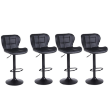 Set of 4 Black Acapulco Faux Leather Bar Stools Gas Lift Swivel Breakfast Kitchen Island Chairs Black Metal Base