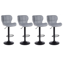 Set of 4 Grey Acapulco Faux Leather Bar Stools Gas Lift Swivel Breakfast Kitchen Island Chairs Black Metal Base