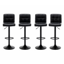 Set of 4 Chicago Faux Leather Swivel Bar Stools Gas Lift Adjustable Breakfast Kitchen Island Chairs Black Metal Base