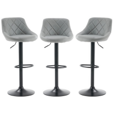 Set of 3 Grey Cordoba Faux Leather Gas Lift Bar Stools Kitchen Breakfast Swivel Chairs with Black Metal Base & Footrest