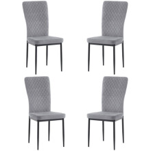Grey Velvet Dining Chairs, Diamond Stitch Back, Padded Seat, Metal Legs, Set of 4