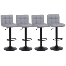 Set of 4 Grey Chicago Faux Leather Swivel Bar Stools Gas Lift Adjustable Breakfast Kitchen Island Chairs
