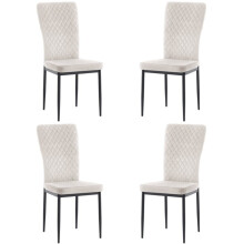 Celeste Beige Velvet Dining Chairs, Diamond Stitch Back, Padded Seat, Metal Legs, Set of 4