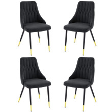 Velvet Dining Chairs, Stitched Back, Padded Seat, Gold Tipped Metal Legs, Set of 4