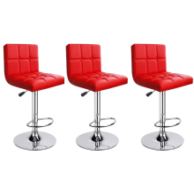 Set of 3 Red Modena Faux Leather Swivel Bar Stools with Chrome Base for Kitchen Island Breakfast Bar