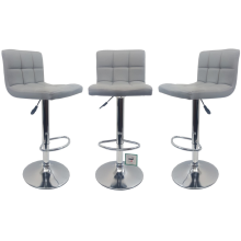 Set of 3 Grey Modena Faux Leather Swivel Bar Stools with Chrome Base for Kitchen Island Breakfast Bar