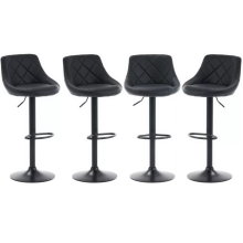 Set of 4 Black Cordoba Faux Leather Bar Stools Gas Lift Swivel Breakfast Kitchen Island Chairs Matt Metal Base