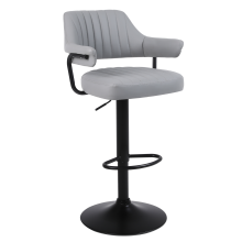 Single Grey Faux Leather Gas Lift Bar Stool with Padded Arms High Stool Kitchen Island Breakfast Bar