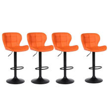 Set of 4 Orange Acapulco Faux Leather Bar Stools Gas Lift Swivel Breakfast Kitchen Island Chairs Black Metal Base