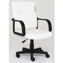 White Computer Swivel Office Chair, Faux Leather, Adjustable Height, Padded Arms