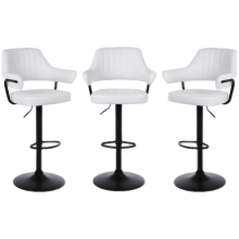 Set of 3 White Paloma Faux Leather Bar Stools Gas Lift Swivel Breakfast Kitchen Island Chairs Padded Arms & Back