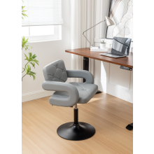 Modern Grey Faux Leather Swivel Dressing Table Chair Soft Seat Vanity Stool For Makeup Table And Bedroom