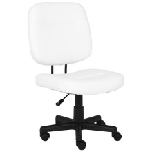 White Armless Home Office Chair, Faux Leather, Swivel, Adjustable Height