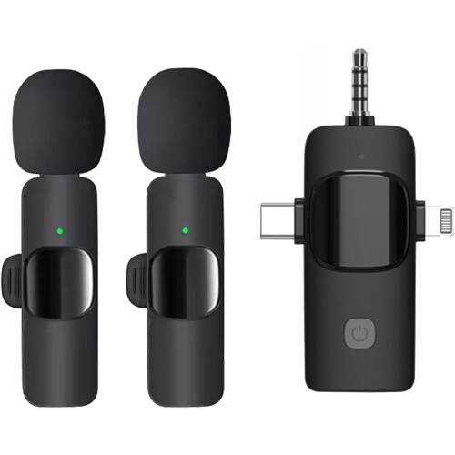 Wireless Lavalier Microphone 3-in-1 for iPhone Android Video Recording