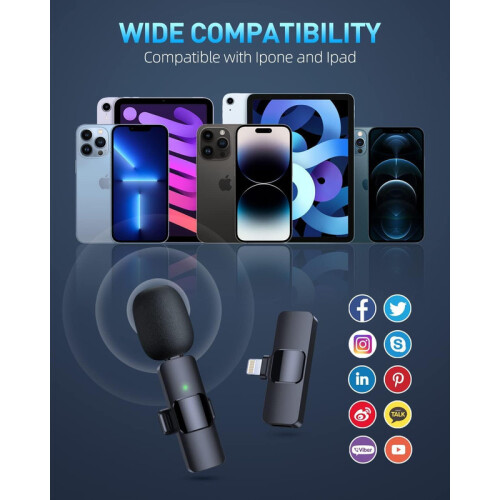 Wireless Lavalier Microphone for iPhone Android Video Recording