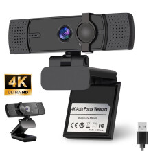 4K UHD Webcam with Autofocus Dual Noise-Cancelling Mics and Privacy Cover