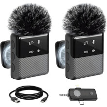 Wireless Lavalier Microphone 3-in-1 2 Pack USB-C Noise Reduction 30M Plug and