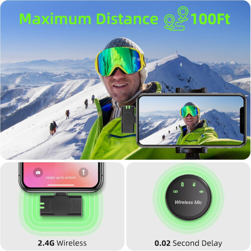 Wireless Lavalier Microphone Noise Reduction for iPhone Android Video Recording