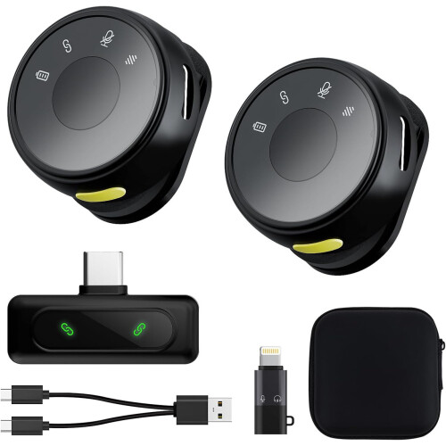 Wireless Lavalier Microphone 2 Pack Noise Reduction 8H Battery Plug and
