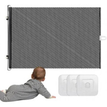 (50 cm) Retractable Pet Gate Dog Stair Barrier Safety Fence for Indoor Outdoor Doorways Stairs Playpen Baby Kids Puppy White