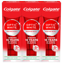 Colgate Optic White Renewal Teeth Whitening Toothpaste, Whitening Fluoride Toothpaste, Effectively Removes Tea, Coffee, and Wine Stains, Made with Hyd