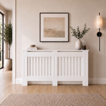 1520mm Radiator Cover White Painted Modern Vertical Slat MDF Cabinet for Radiators Large
