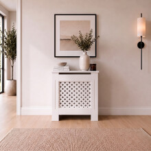 780mm Radiator Cover White Painted Traditional Cross Slat MDF Cabinet for Radiators Small