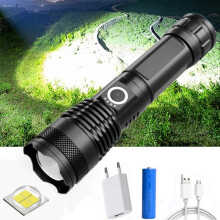 (X80 flashlight) USB Rechargeable Flashlight, Aluminum Alloy Bright Outdoor Torch with Battery Display, Portable Gift Black