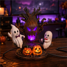 Animated Seesaw LED Night Light USB-in 3D Glowing Lamp with Spooky Tree & Pumpkin Design Cute Halloween Decor