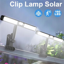 Lámpara Solar con Clip y Sensor de Movimiento, 160 LED, para Valla, Jardín, Césped, Terraza, Camping, Luces de Advertencia Rojas y Azules