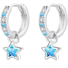 (Aquamarin – Gold) Zecimi 925 Sterling Silver Star Dangle Hoop Earrings for Women Girls 12mm AAAAA Zirconia Hypoallergenic Fashion Jewelry