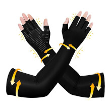 Copper Long Arthritis Gloves,Long Wrist Compression Sleeve Carpal Tunnel Gloves, Fingerless Hand Compression Gloves M