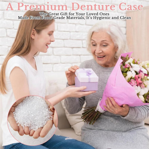 Large Capacity Denture Bath Case with Mirror Cleaning Brush and Removal Tool for Braces Denture Users 1