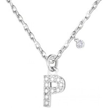 (P) GUOYU Women's Initial Necklace 925 Silver Letter Pendant with Zirconia A-Z Birthday Gift