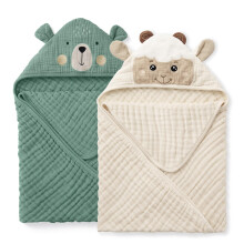 Blissful Diary Muslin Baby Hooded Towel 2 Pack, Soft & Absorbent Bath