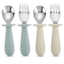 PandaEar 4 Pack Toddler Baby Cutlery Self Feeding Set, Silicone
