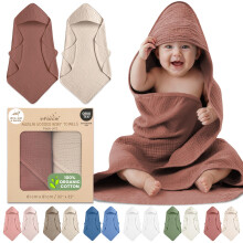 infancie Organic Cotton Hooded Baby Towel - 2 Pack Muslin Baby Towels